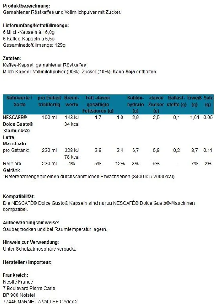 Nestlé® NESCAFÉ® Dolce Gusto® Starbucks® Latte Macchiato - 12 Kapseln / 6 Portionen 2 Nestlé® NESCAFÉ® Dolce Gusto® Starbucks® Latte Macchiato - 12 Kapseln / 6 Portionen – Bild 2