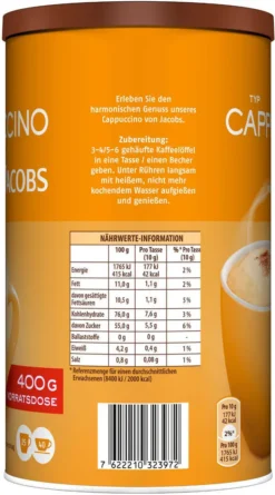 JACOBS Typ Cappuccino 6 Dosen 6 X 400 G 8 JACOBS Typ Cappuccino 6 Dosen 6 X 400 G -Kaffee Verkäufe 24c3b52141eeecff1d35752d78f39817