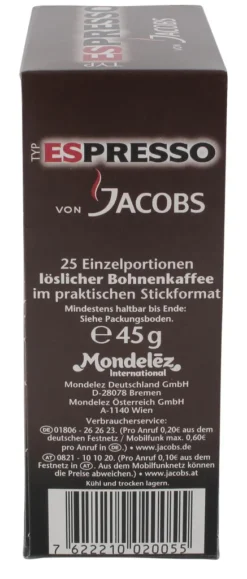Jacobs Typ Espresso Sticks | Löslicher Kaffee | 25 Portionen 21 Jacobs Typ Espresso Sticks | Löslicher Kaffee | 25 Portionen -Kaffee Verkäufe 3c9c8743899b6648e65bd30a7016c9ee