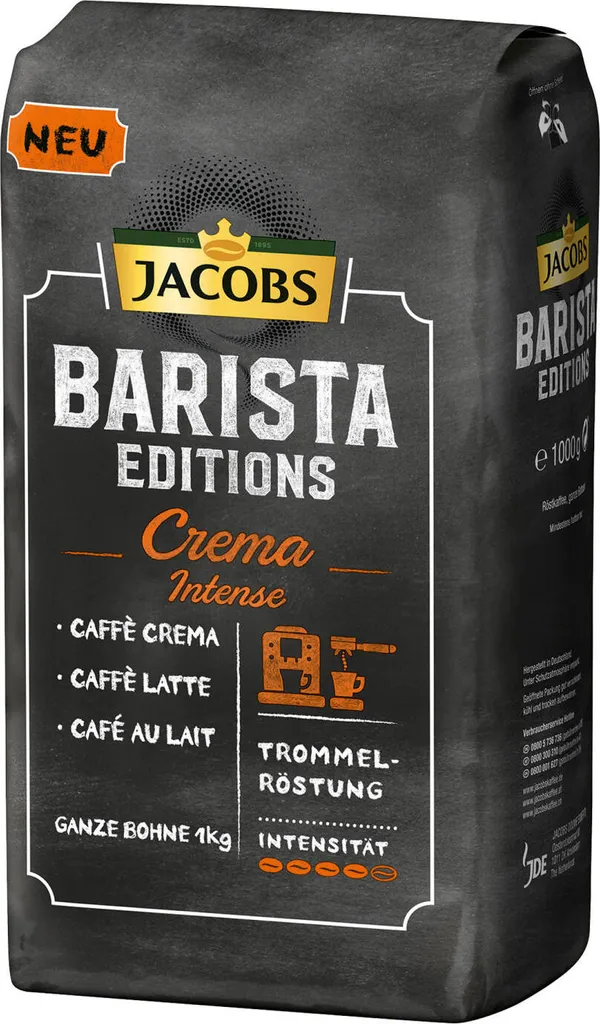 Jacobs Barista Editions Crema Intense, Bohnenkaffee, Ganze Bohnen, Röstkaffee, Kaffeebohnen, 4 X 1000 G 2 Jacobs Barista Editions Crema Intense, Bohnenkaffee, Ganze Bohnen, Röstkaffee, Kaffeebohnen, 4 X 1000 G – Bild 2