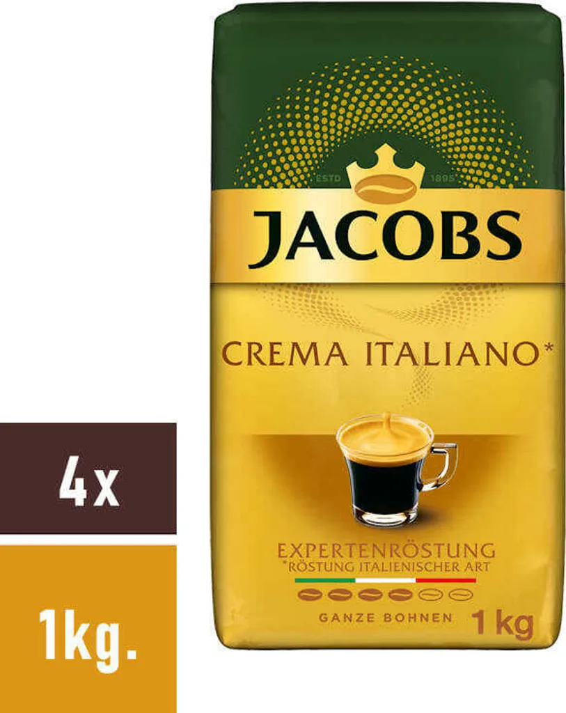 JACOBS Kaffeebohnen Expertenröstung Crema Italiano 4x1kg Ganze Kaffee Bohnen 8 JACOBS Kaffeebohnen Expertenröstung Crema Italiano 4x1kg Ganze Kaffee Bohnen – Bild 8