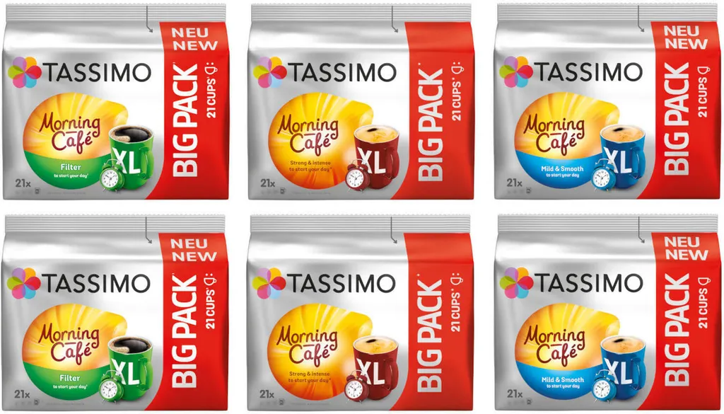 TASSIMO Morning Café XL Big Packs Mix-Paket 3 Sorten 6 Packungen 126 Getränke 1 TASSIMO Morning Café XL Big Packs Mix-Paket 3 Sorten 6 Packungen 126 Getränke