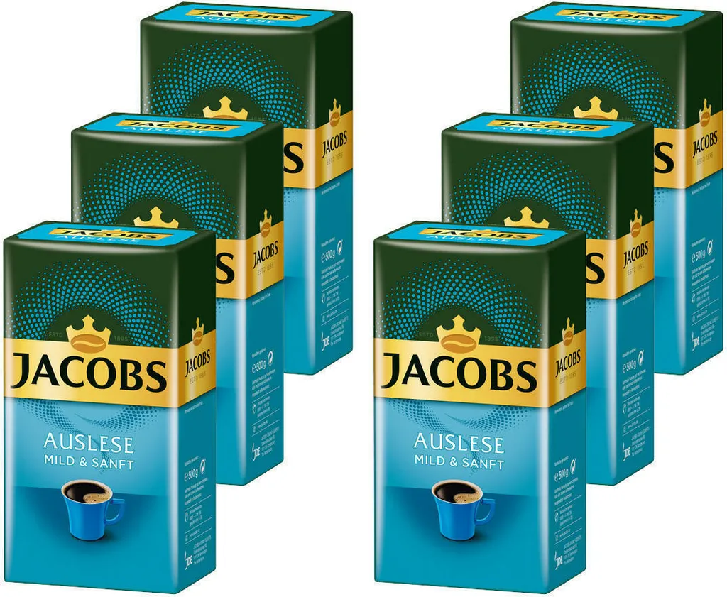JACOBS Filterkaffee Auslese Mild & Sanft 6 X 500 G Kaffee Gemahlen + 1 Becher+ 1 Dose 2 JACOBS Filterkaffee Auslese Mild & Sanft 6 X 500 G Kaffee Gemahlen + 1 Becher+ 1 Dose – Bild 2