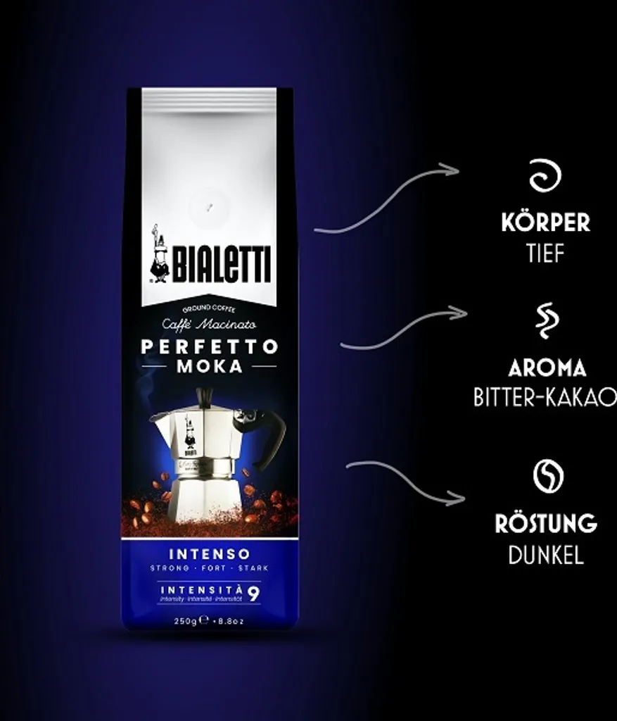 Bialetti Perfetto Moka Stark 250 G, 250 G, Dunkle Röstung, Kaffee, 30% Arabica, 70% Robust, Tasche 4 Bialetti Perfetto Moka Stark 250 G, 250 G, Dunkle Röstung, Kaffee, 30% Arabica, 70% Robust, Tasche – Bild 4