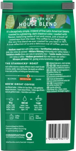 Starbucks House Blend Medium Roast Gemahlener Filterkaffee 200g -Kaffee Verkäufe 851c3120939bf3c6e47f3d358eb811fb