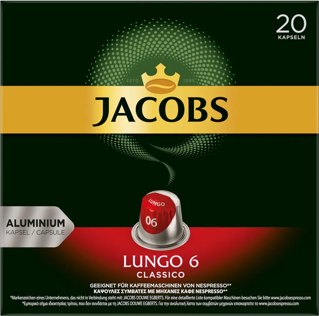 JACOBS Kapseln Nespresso®* Kompatibel 3x20 Lungo 6 Classico + 3x20 Lungo 8 Intenso - Insgesamt 120 Getränke 2 JACOBS Kapseln Nespresso®* Kompatibel 3x20 Lungo 6 Classico + 3x20 Lungo 8 Intenso - Insgesamt 120 Getränke – Bild 2