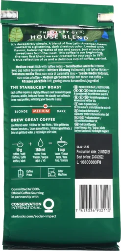 Starbucks House Blend Medium Roast Gemahlener Filterkaffee 200g -Kaffee Verkäufe 91a8d4ae40392ebfe8747b42f1279662