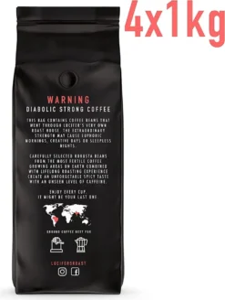 LUCIFER'S ROAST 4x1kg Espresso By KIQO Aus Italien - Starke Kaffeebohnen Für Kaffeevollautomaten Und Siebträger - Säurearm - 100% Robusta (ganze Bohnen, 4x1kg) -Kaffee Verkäufe 932afb603d4619e528754bd6204c6ea2