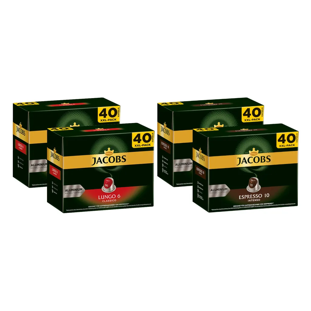 JACOBS Kapseln Nespresso®* Kompatibel 2 X 40 Lungo 6 Classico + 2 X 40 Espresso 10 Intenso XXL-Pack - Insgesamt 160 Getränke 4 JACOBS Kapseln Nespresso®* Kompatibel 2 X 40 Lungo 6 Classico + 2 X 40 Espresso 10 Intenso XXL-Pack - Insgesamt 160 Getränke – Bild 4