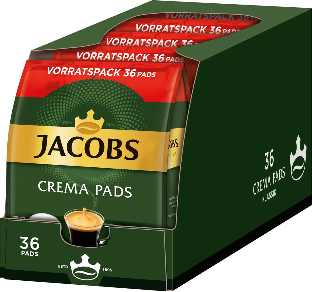 JACOBS Kaffeepads Crema Classic UTZ- 5 X 36 Getränke Pads Vorteilspack 1 JACOBS Kaffeepads Crema Classic UTZ- 5 X 36 Getränke Pads Vorteilspack
