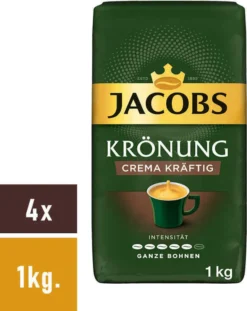 JACOBS Kaffeebohnen Krönung Crema Kräftig Bohnenkaffee 4 X 1 Kg Ganze Bohne -Kaffee Verkäufe b099e0d4bc70e129e57661aa58f07719