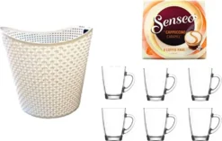 Senseo Cappuccino Caramel Für Geeignet Senseo Und Weitere Kaffeemaschinen Aktion+ 6 Kaffeebecher Mit Henkel Plus Wäschekorbaktion Rattan-Design 27 Liter