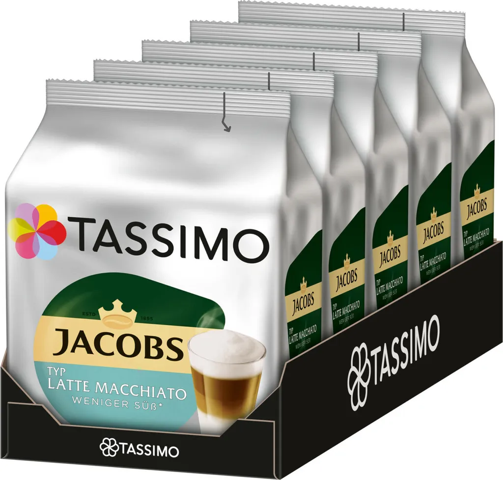 TASSIMO Kapseln Typ Latte Macchiato Weniger Süß Kaffeekapseln 5 X 8 Getränke 1 TASSIMO Kapseln Typ Latte Macchiato Weniger Süß Kaffeekapseln 5 X 8 Getränke