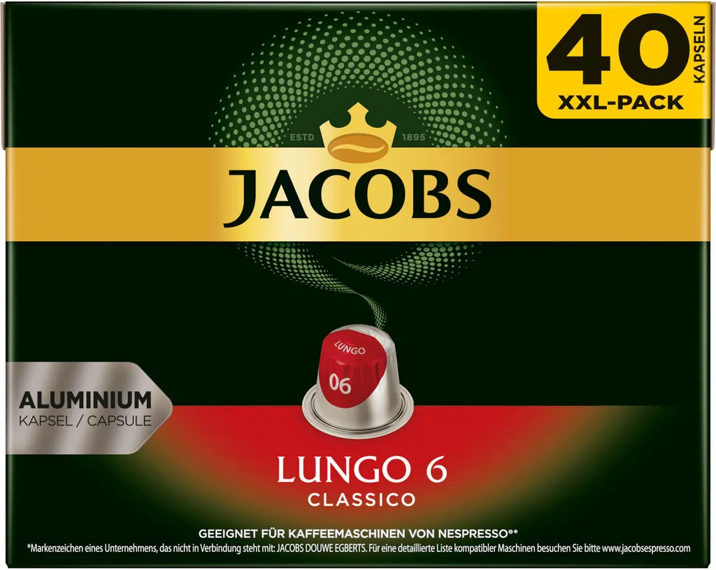 Jacobs Lungo 6 Classico XXL-Pack | 40 Nespresso® Komp. Kapseln 1 Jacobs Lungo 6 Classico XXL-Pack | 40 Nespresso® Komp. Kapseln