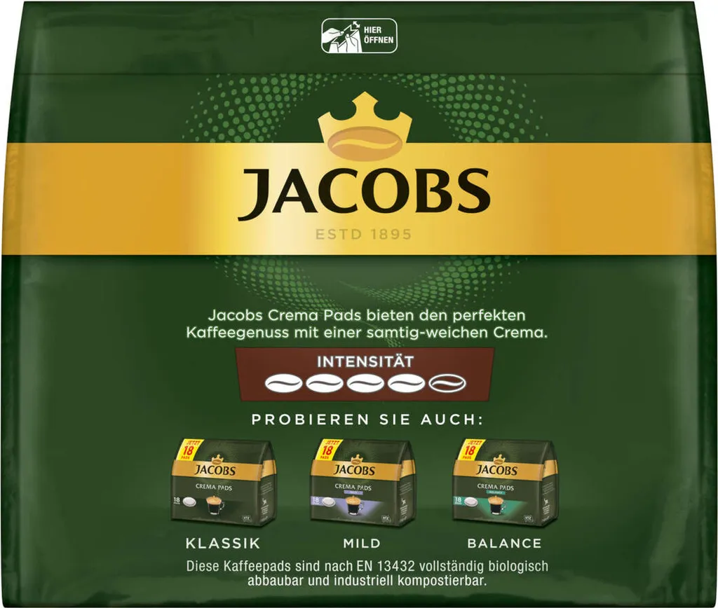 JACOBS Pads Crema Kräftig 270 Getränke - 15x18 Kaffeepads Senseo Kompatibel 5 JACOBS Pads Crema Kräftig 270 Getränke - 15x18 Kaffeepads Senseo Kompatibel – Bild 5