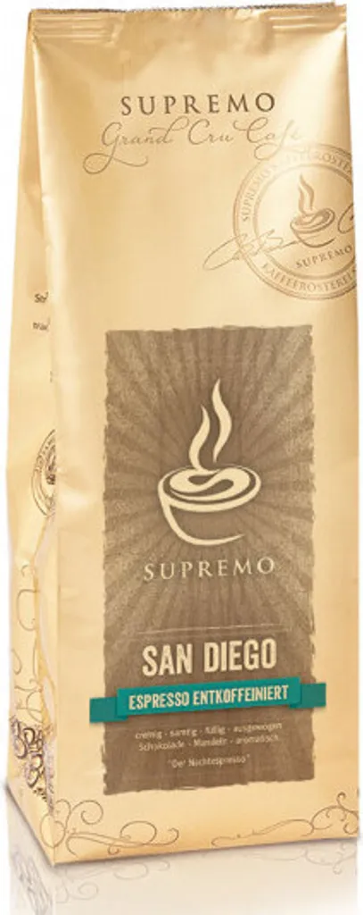 Supremo Espresso San Diego (DEKA) Entkoffeiniert Bohne 1kg - Kaffeebohnen Kaffee Bohnen 1 Supremo Espresso San Diego (DEKA) Entkoffeiniert Bohne 1kg - Kaffeebohnen Kaffee Bohnen