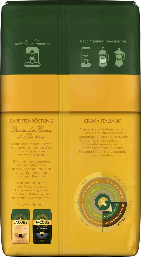 JACOBS Kaffeebohnen Expertenröstung Crema Italiano 4x1kg Ganze Kaffee Bohnen 5 JACOBS Kaffeebohnen Expertenröstung Crema Italiano 4x1kg Ganze Kaffee Bohnen – Bild 5