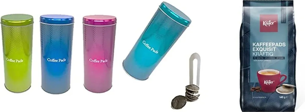 FEINKOST KÄFER KAFFEEPADS EXQUISIT KRÄFTIG - 20 PAD Plus Kaffee-Paddosen Set + Plus 4 Padlifter NEU METALLIC MIT RILLEN Auch Besser Zum Greifen Keine Fingerabdrücke 1 FEINKOST KÄFER KAFFEEPADS EXQUISIT KRÄFTIG - 20 PAD Plus Kaffee-Paddosen Set + Plus 4 Padlifter NEU METALLIC MIT RILLEN Auch Besser Zum Greifen Keine Fingerabdrücke