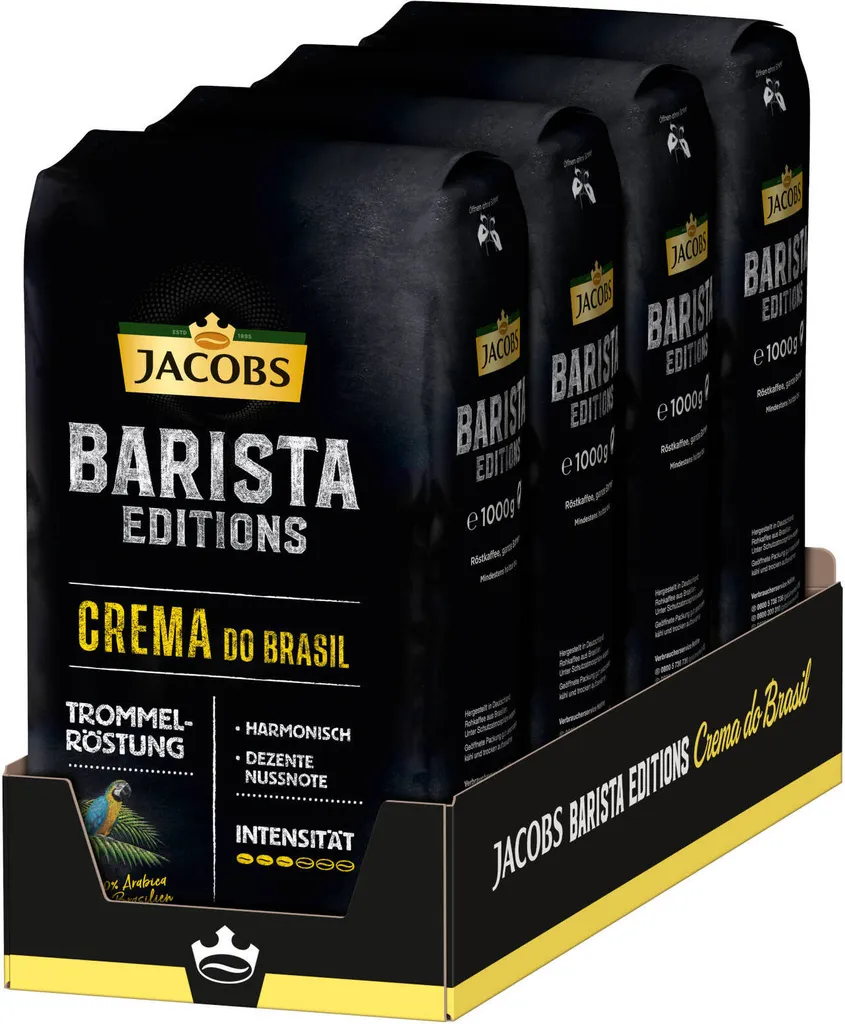 JACOBS Kaffeebohnen Barista Editions Crema Do Brasil 4 X 1 Kg Geröstete Bohnen 1 JACOBS Kaffeebohnen Barista Editions Crema Do Brasil 4 X 1 Kg Geröstete Bohnen
