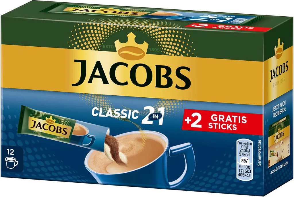 JACOBS Löskaffee Classic 2in1 Löslicher Kaffee 12 X 10+2 Sticks Instantkaffee 4 JACOBS Löskaffee Classic 2in1 Löslicher Kaffee 12 X 10+2 Sticks Instantkaffee – Bild 4